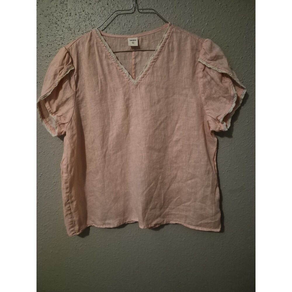 Lintico NIA Top L 100% Linen Lace Coastal Beachy Flirty Girly Vacation